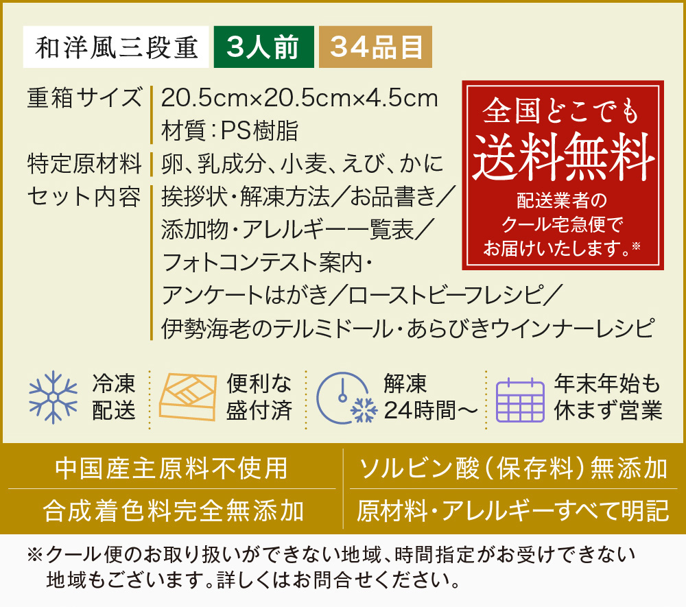 板前魂のソレイユ 和洋風三段重おせち 3人前｜【板前魂本店】2023年 おせち料理